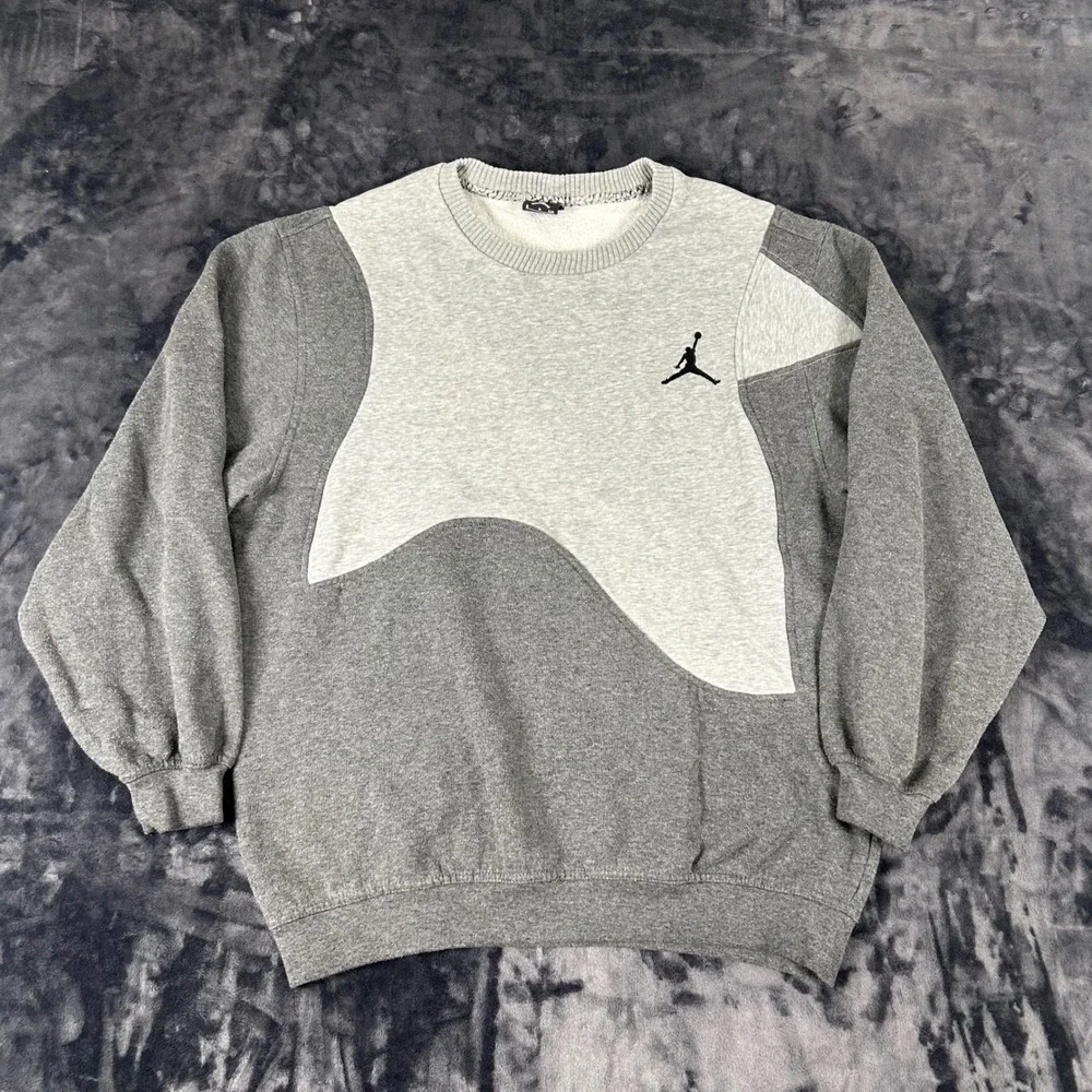 Jordan Sweatshirt Mens Small Grey Colorblock Jumpman Fleece Pullover 2460